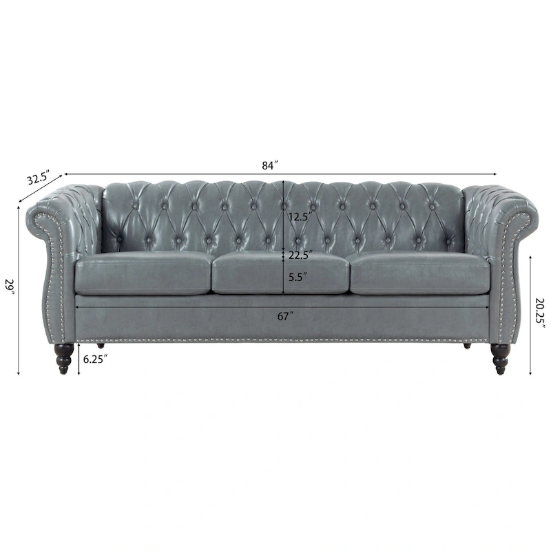84.65 Rolled Arm Chesterfield 3 Seater Sofa