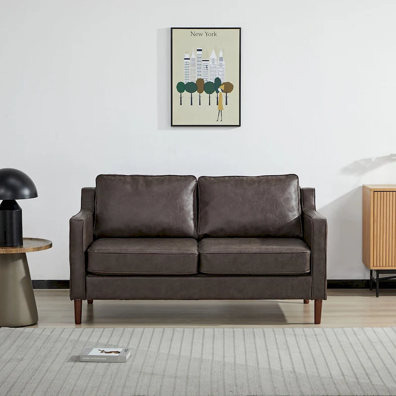 Sedona Modern Loveseat Sofa, Faux Linen / Vegan Leather Couch - N/A