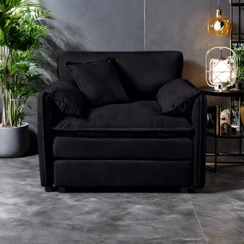 Chenille Modular Armchair with Storage Pockets & Toss Pillow