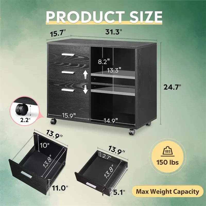 3-Drawer Wood File Cabinet - 15.7D x 31.3W x 24.7H