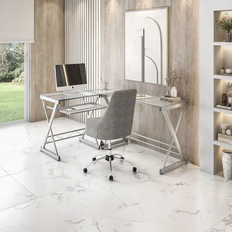 Deluxe Tempered Glass L-shaped Computer Desk