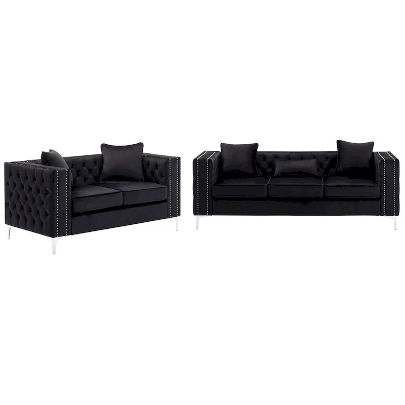 Velvet Fabric Sofa Loveseat Living Room Set