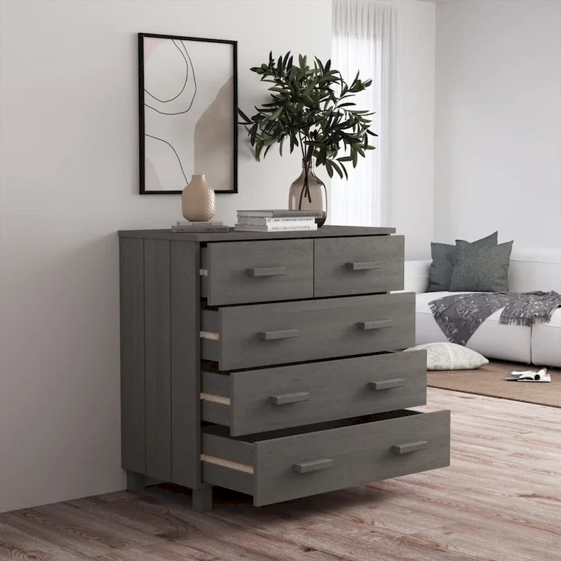 vidaXL Sideboard Bar Buffet Console Cabinet with Drawers HAMAR Solid Wood Pine - 31.1x15.7x31.5