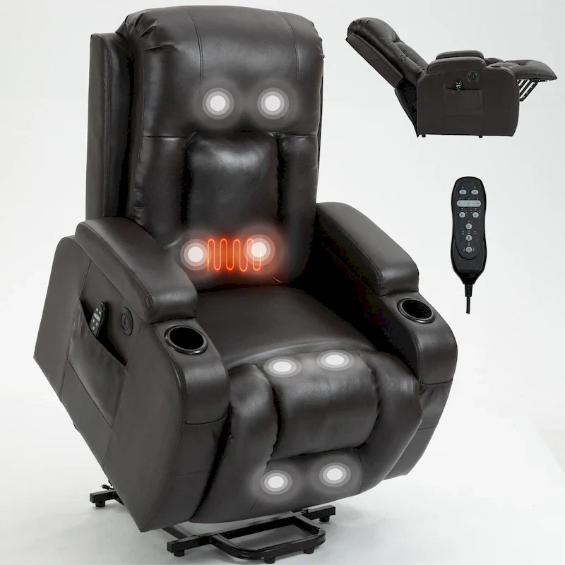 Black Power Lift Recliner with Massage, Heat & Heavy Duty Frame