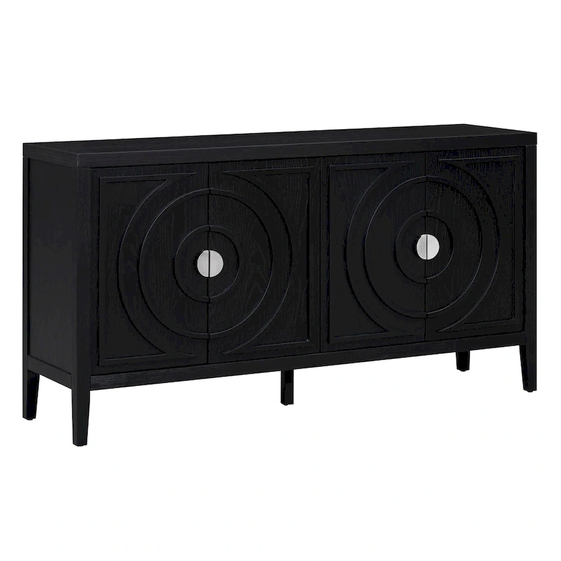 Retro Sideboard with Circular Groove Design Metal Handle
