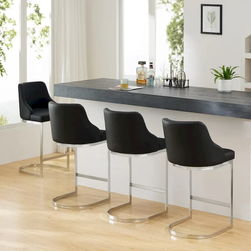 Velvet/Faux Leather Barstool, Counter Height Stools Set of 3 - 18.9W x 20.5D x 36.6H