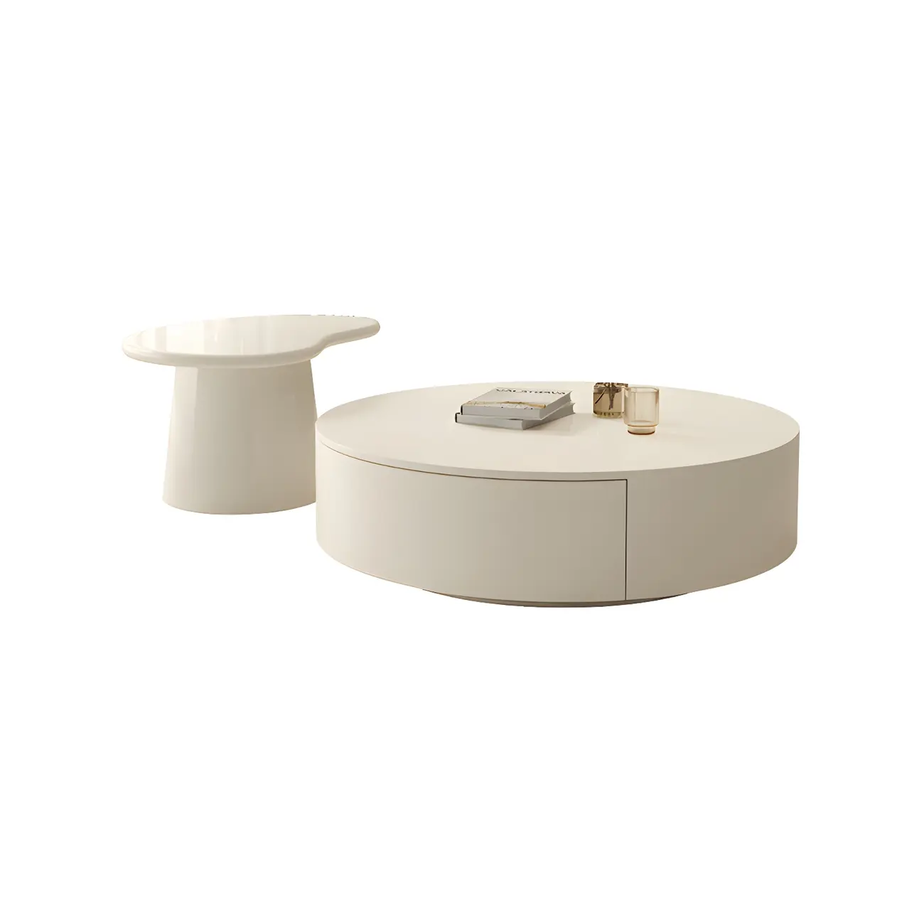 Modern Wooden White Round Nesting Coffee Tables