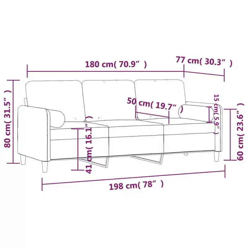 vidaXL 3-Seater Sofa with Throw Pillows Light Gray 70.9 Velvet