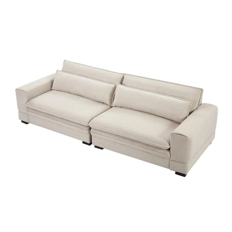 Beige Modern 104.7 Large Fabric Sofa with Lumbar Pillows