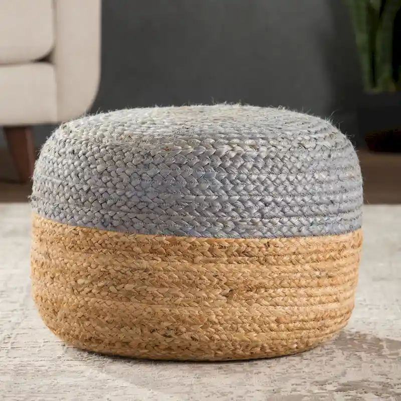 Juniper Home Saba Round Jute Pouf Ottoman/Foot Stool