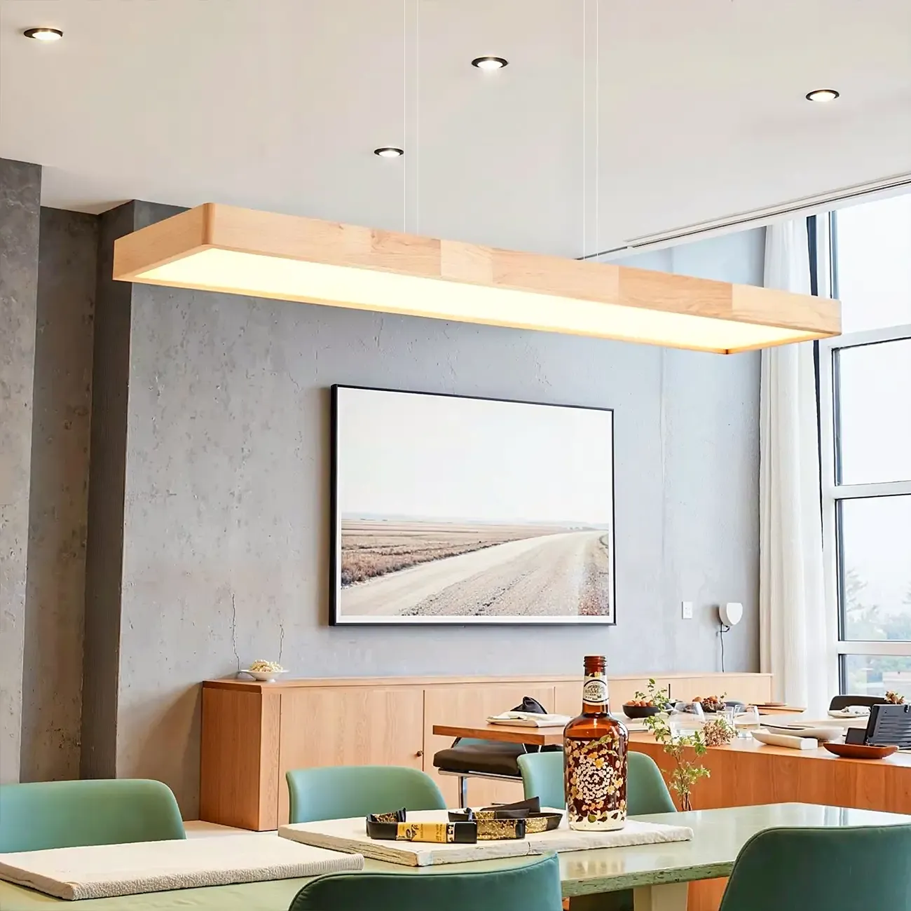 Natural Wood Dimming LED Rectangular Pendant Light