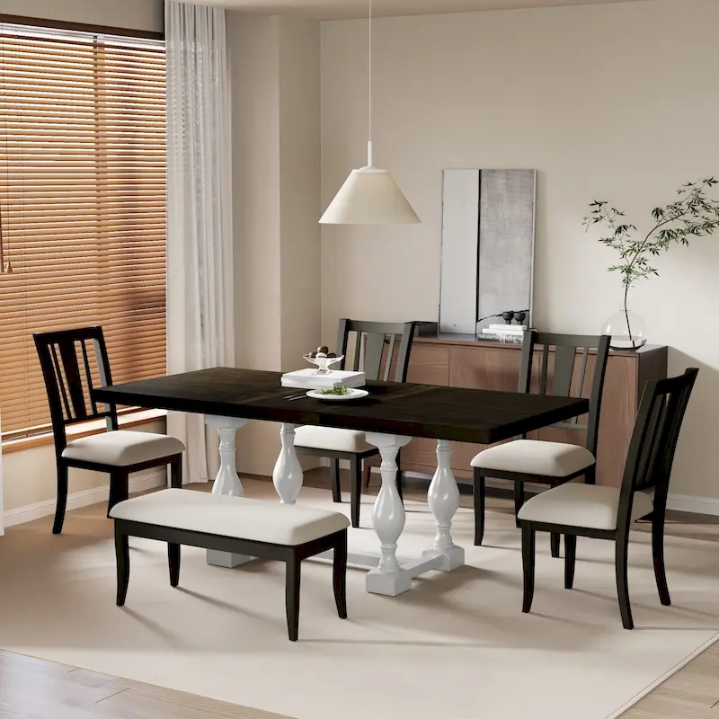 6-Piece Traditional Dining Set with Extendable Table & Chairs