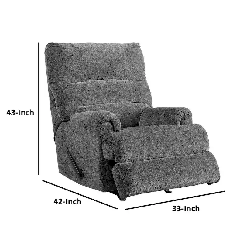 Manual Rocker Recliner with Fabric and Pull Lever, Gray