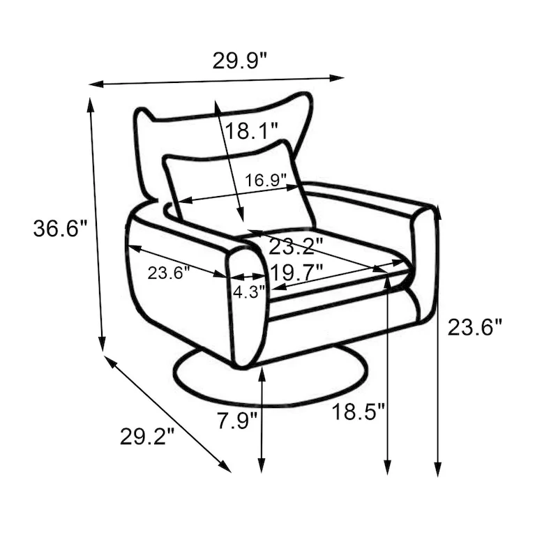 White 29.9 Upholstered 360 Swivel Accent Chair with Iron Base