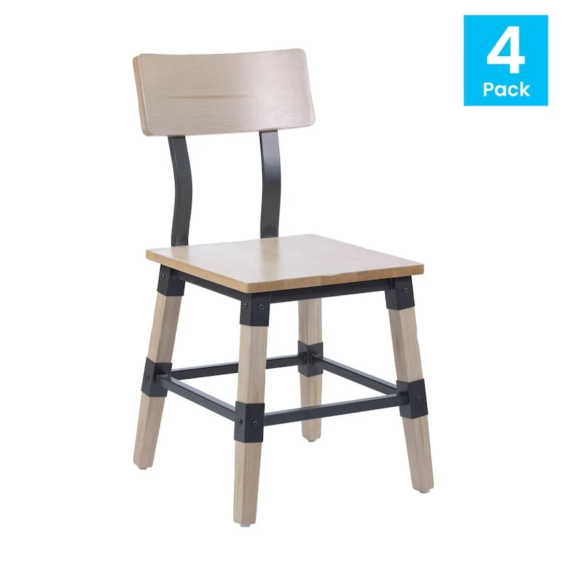 4 Pack Commercial Grade Rustic Antique Industrial Style Wood Dining Chair