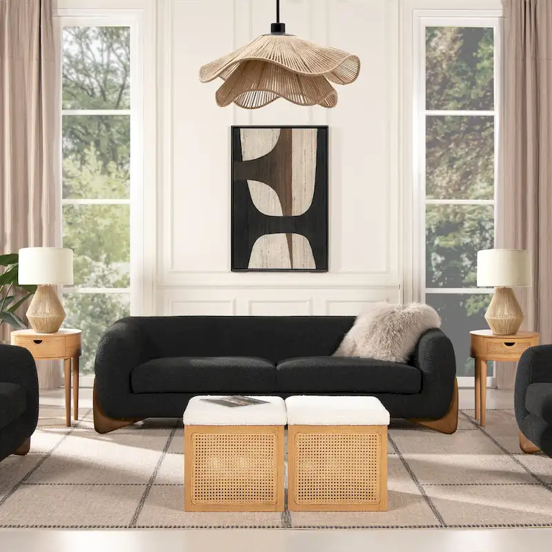90.5 Boucle Upholstered Sofa with Wood Legs