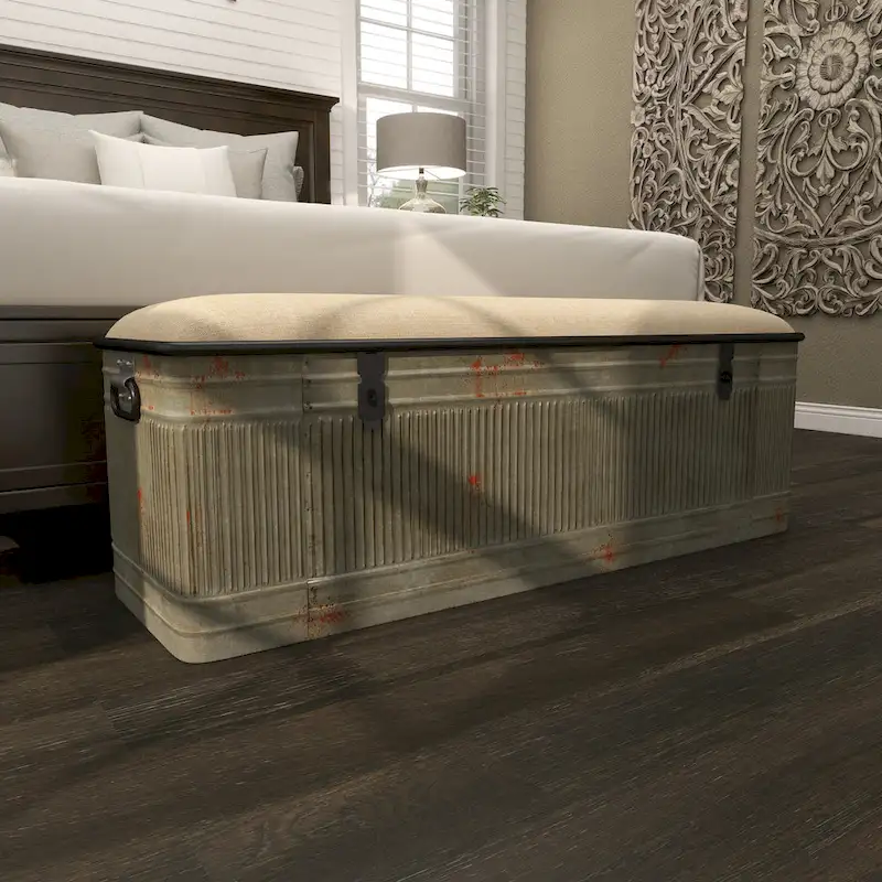 18-inch Grey Metal Fabric Bench