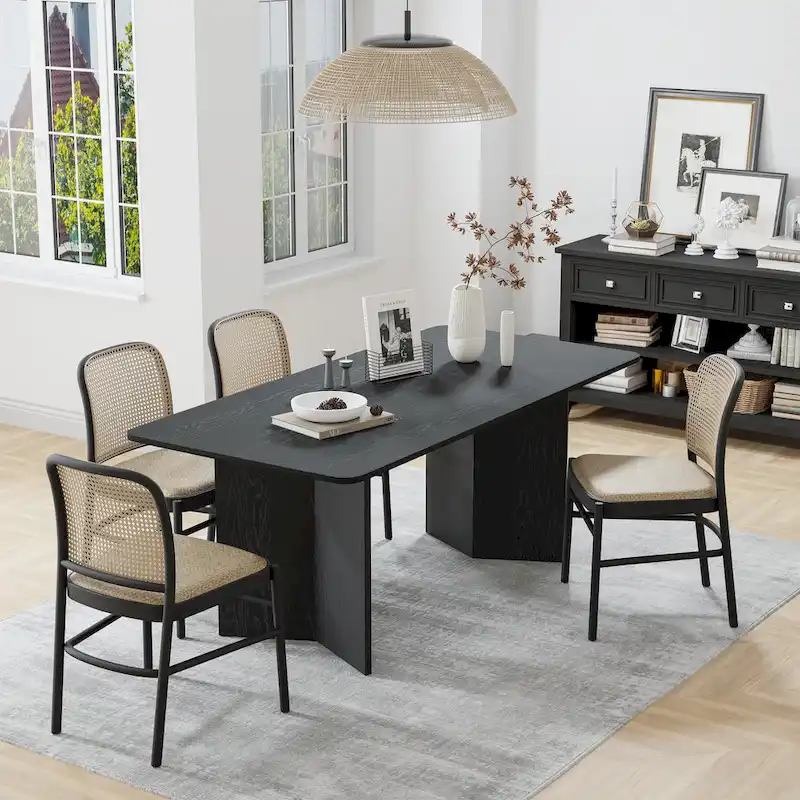 Lumioca Modern Oak Wood Top 67 in. Double Pedestal Base Dining Table