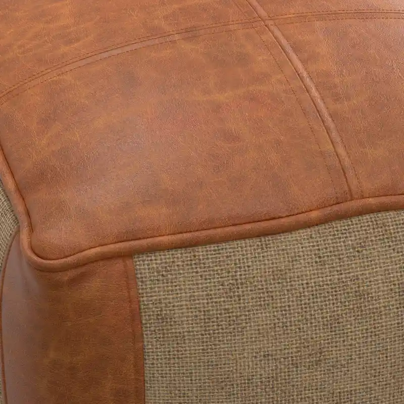 Boho Square Pouf in Tan Genuine Leather