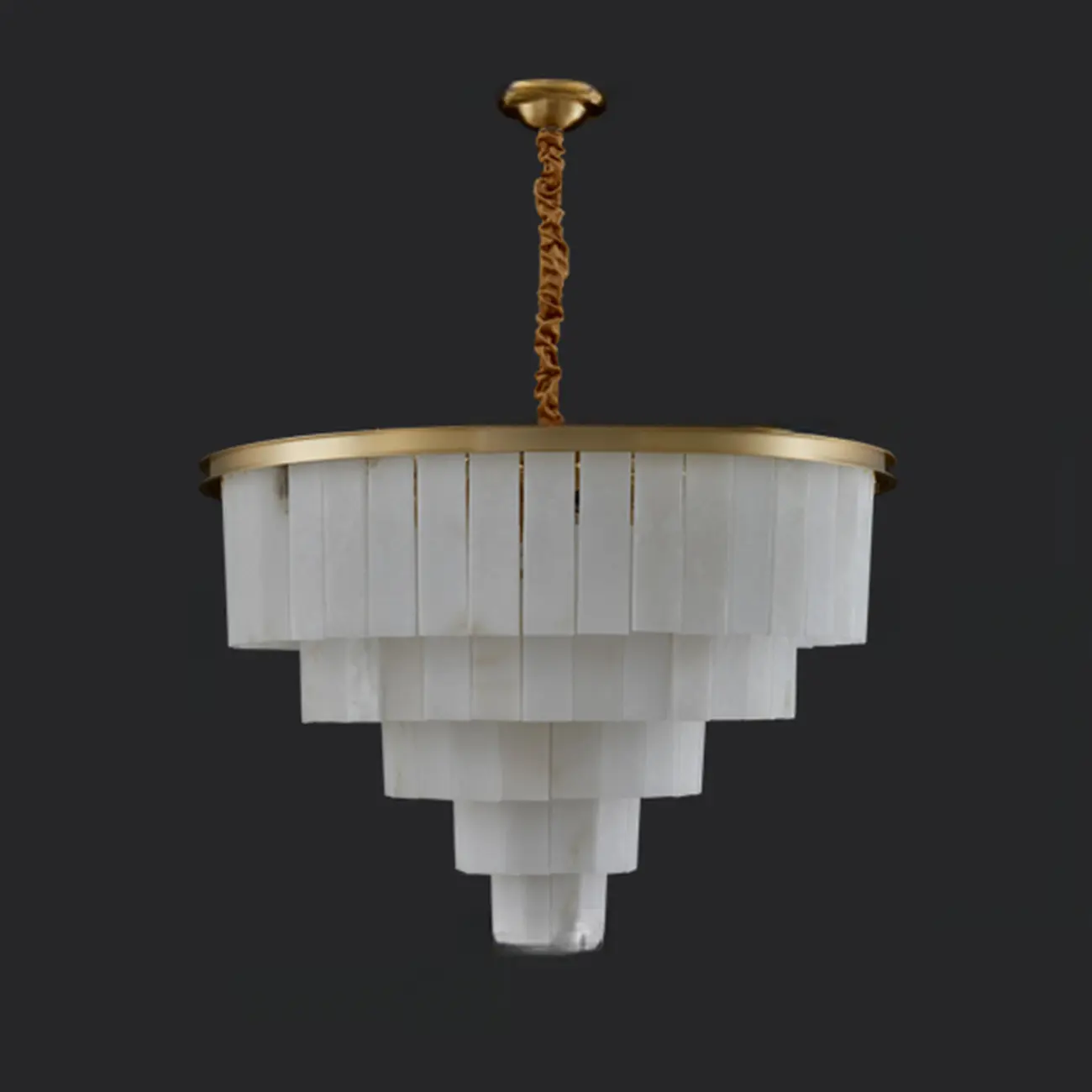 Classic Gold Tiered Circular Alabaster Chandelier