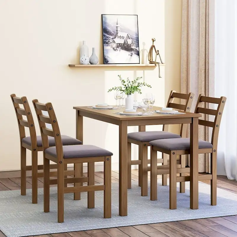 5 PCS Pub Sets Stylish Dining Table Set with 4 Upholstered Chairs