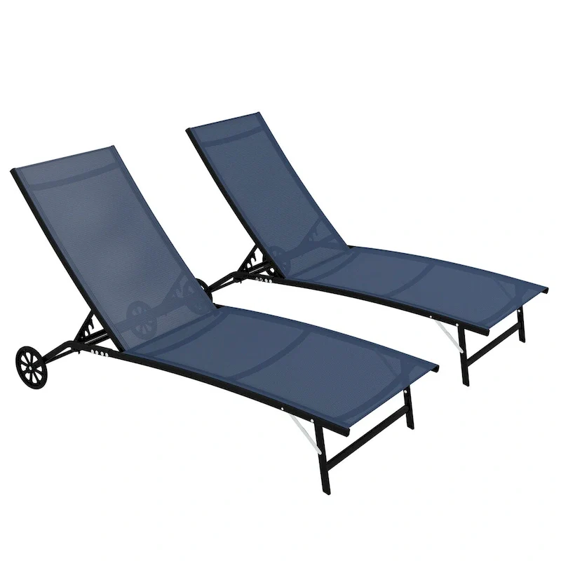 Outsunny Outdoor Chaise Lounge, 2 Piece Lounge Chair with Wheels, Tanning Chair with 5 Adjustable Positions