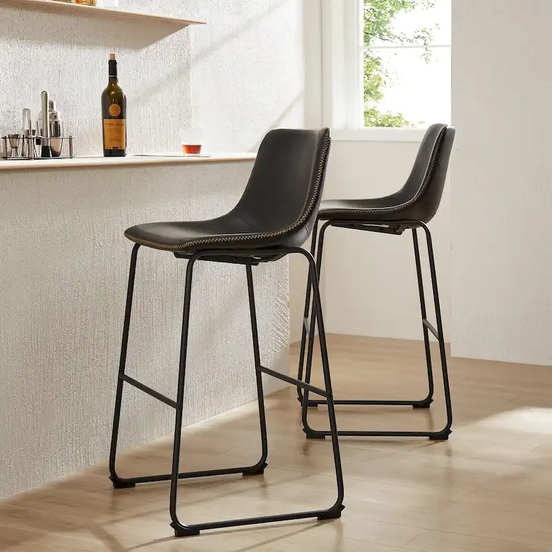 Counter Height Bar Stools Set of 2 with Faux Leather Seat