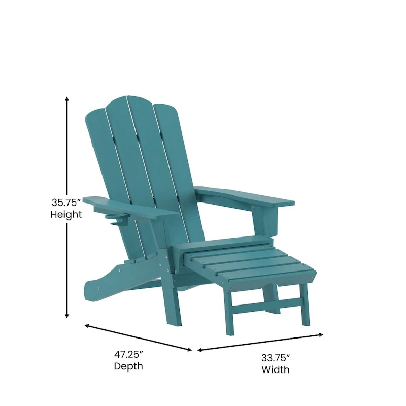 Commercial All-Weather Adirondack Chair with Pullout Ottoman & Cupholder
