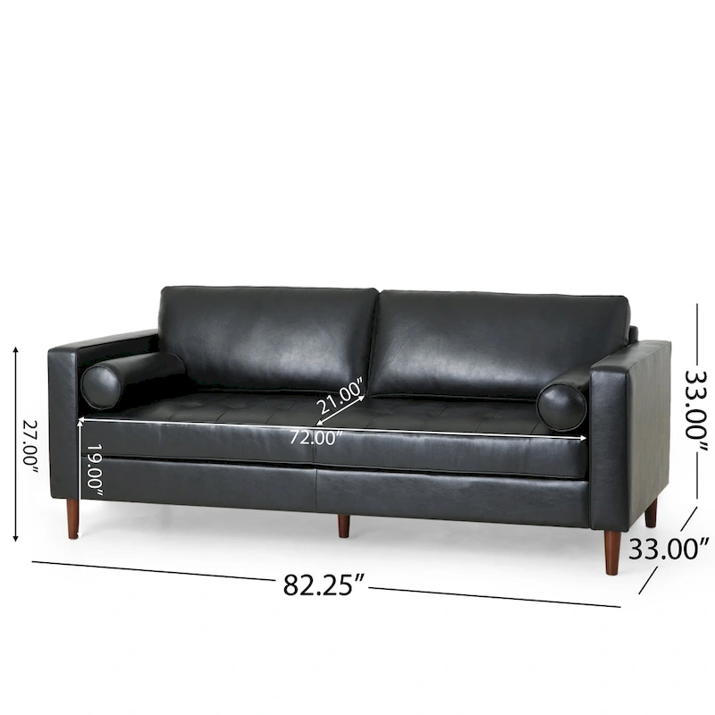 Modern 82.25 Faux Leather 3-Seater Sofa with Wood Legs