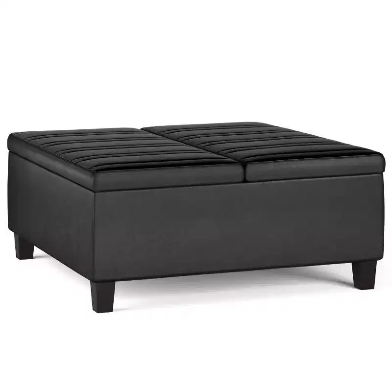 WyndenHall Tyler Coffee Table Storage Ottoman Distressed Faux Leather, Lift-Top, Rubberwood Frame