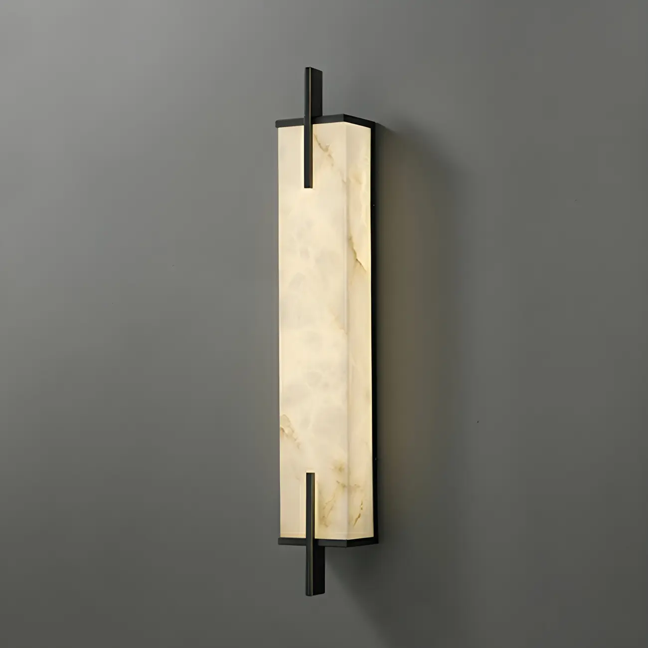 Modern Rectangle Stone Shade Metal LED Wall Sconce