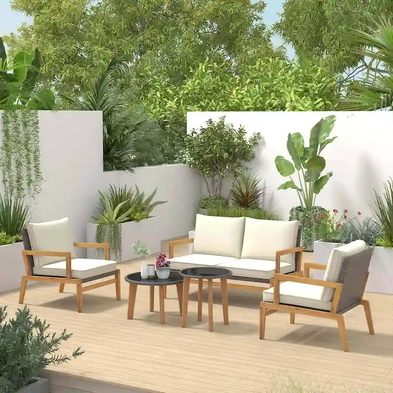 Costway 5 Piece Rattan Furniture Set Wicker Woven Sofa Set with Solid - See Details