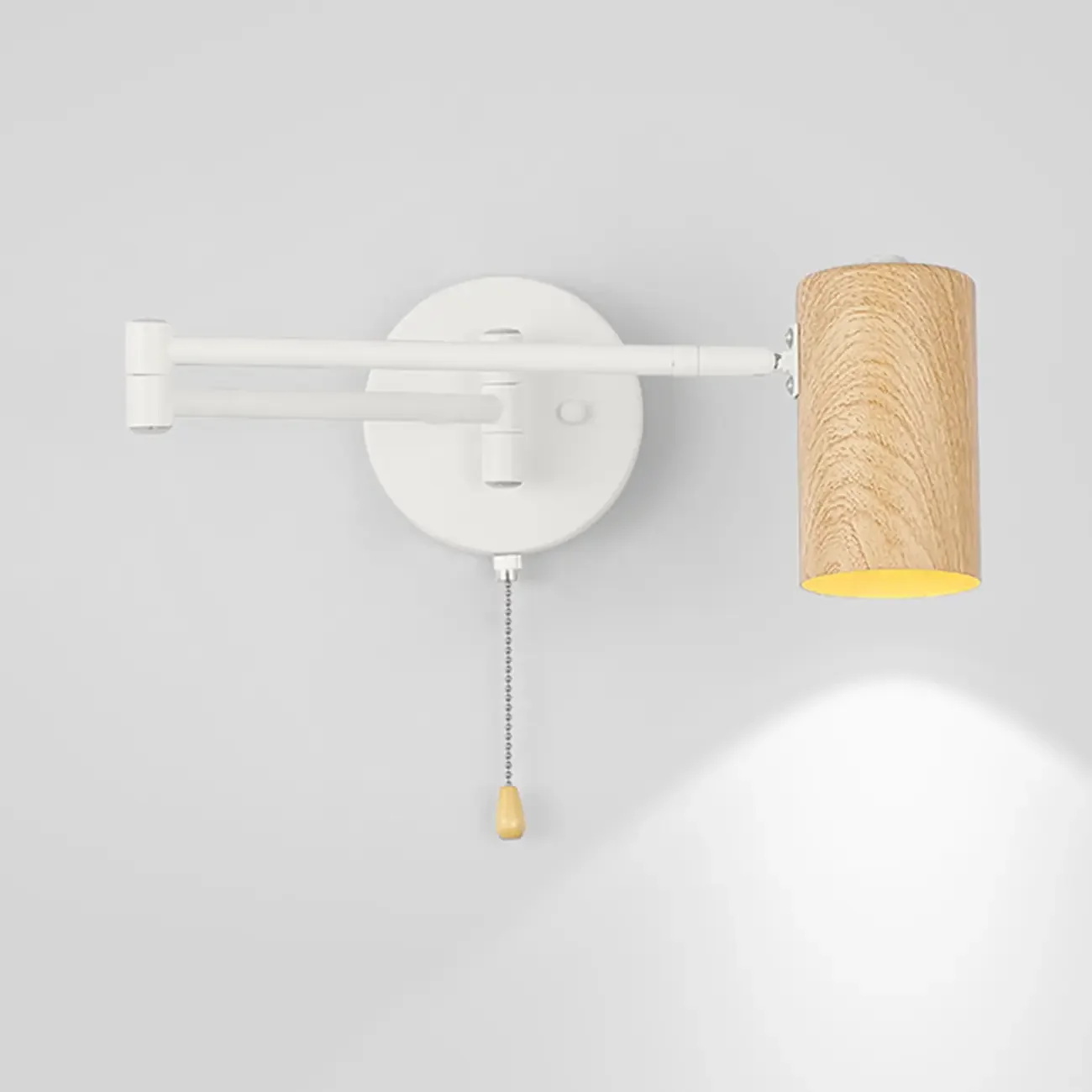 White and Black Metal Swing Arm Wall Light with Cylindrical Shade