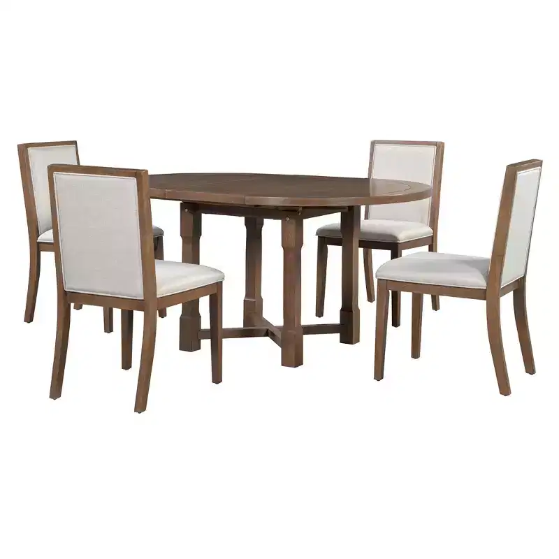 Merax Farmhouse Style Kitchen Table with Removable Leaf & Upholstered Chairs