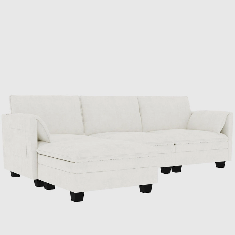 Christopher Knight Home - Noah Large 3-Seater L-Shaped Sofa with Movable Ottoman and Armrest Pockets, Fabric Upholstery