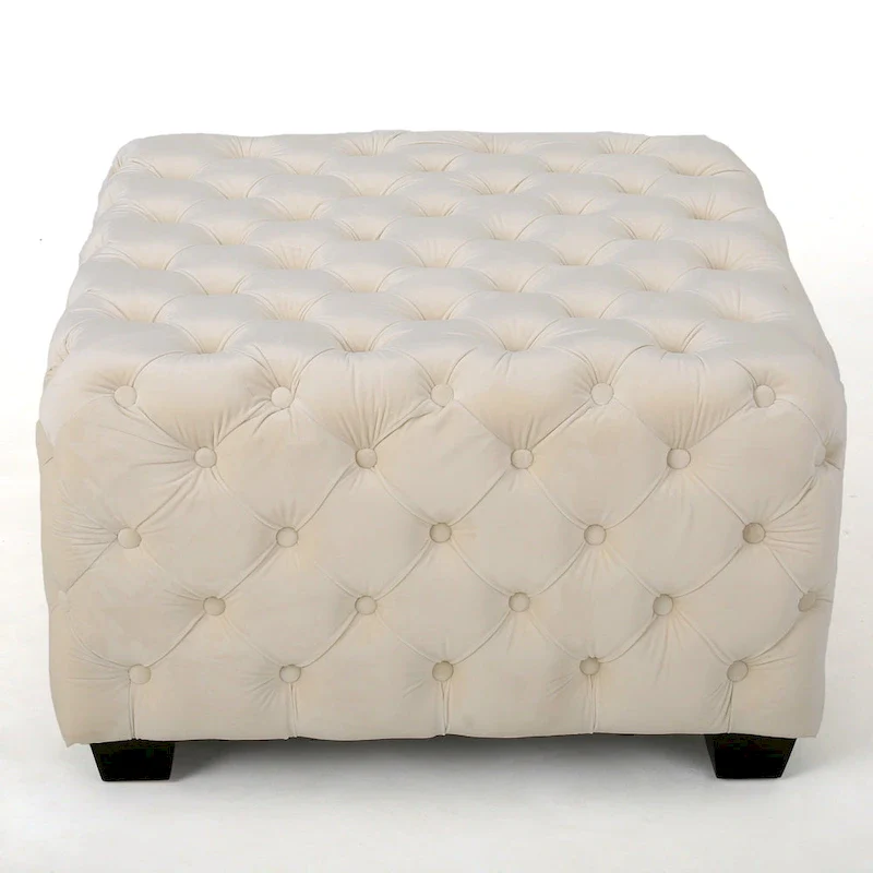 Jaymee Modern Glam Button Tufted Velvet Ottoman by Christopher Knight Home