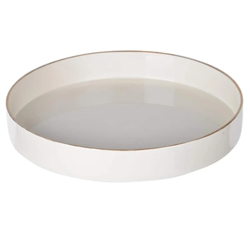 Round Plastic Tray, Gold Accented Trims, Glossy White