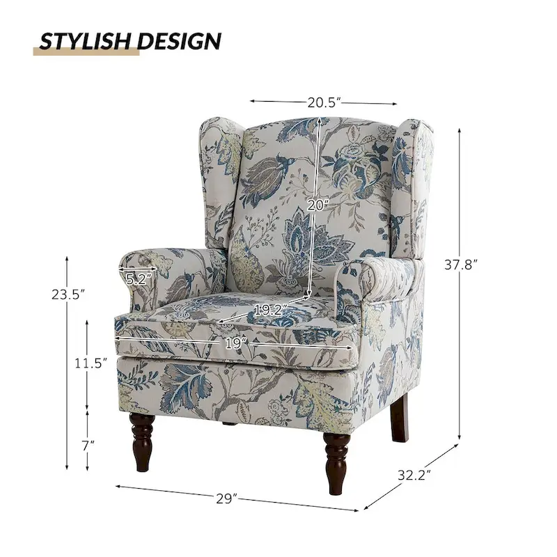Epimethis Traditional Fabric Accent Wingback Armchair with Turned Legs by HULALA HOME