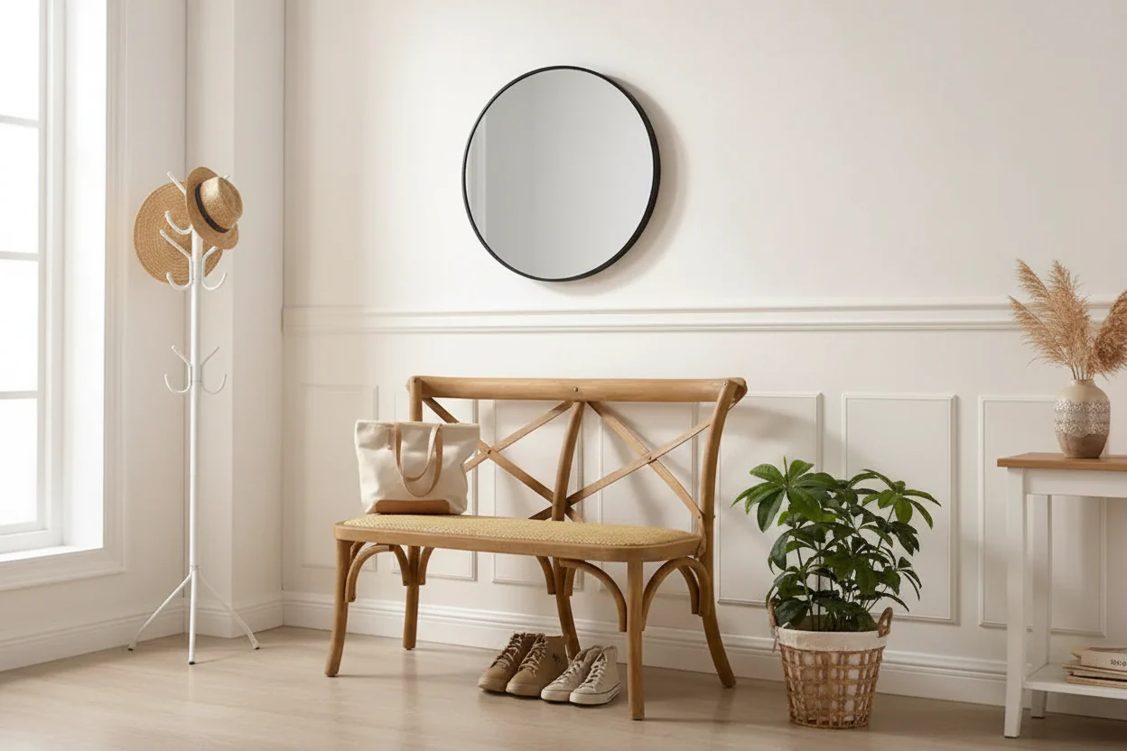 Rattan Bentwood X-Back Bench