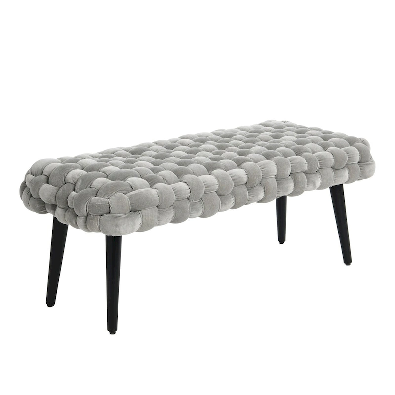 Chunky Woven Velvet Entryway Bench with Wood Legs