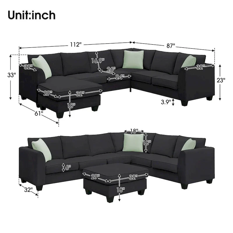 Merax 112*87 Sectional Sofa Couches Living Room Sets 7 Seats Modular Sectional Sofa