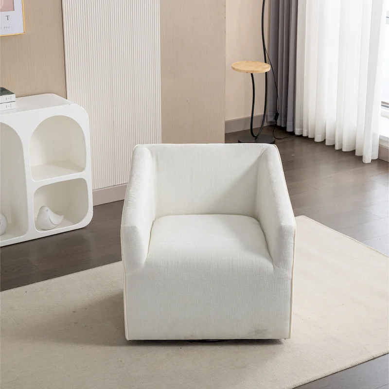 31 Chenille Upholstered Barrel Arm Chair with Swivel Base