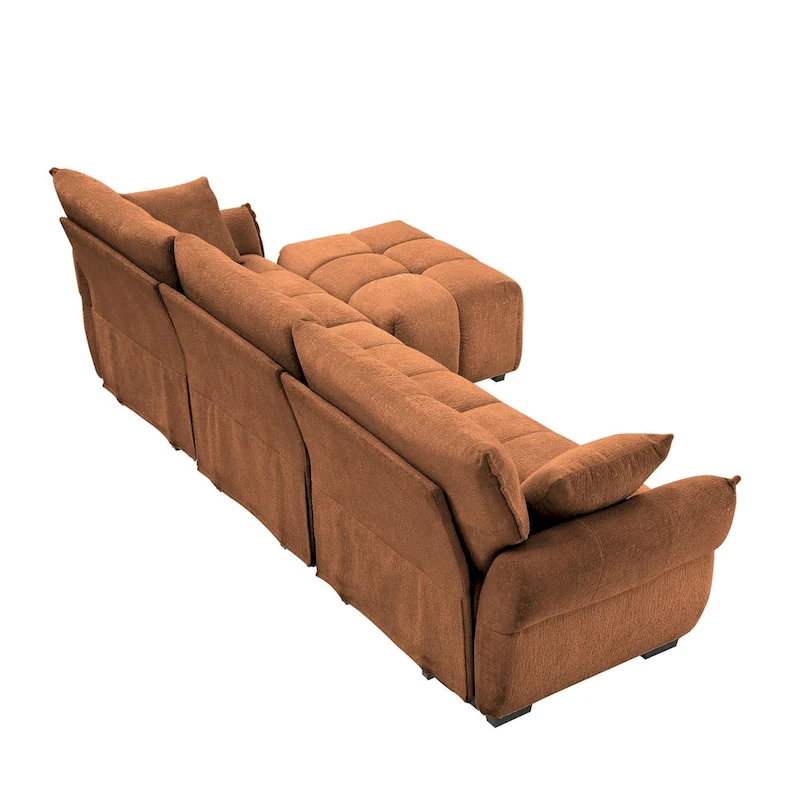 110.2 Chenille 3-Seater Sofa Set with Ottoman and Pillows, Solid Wood Frame and High-Resilience Cushions