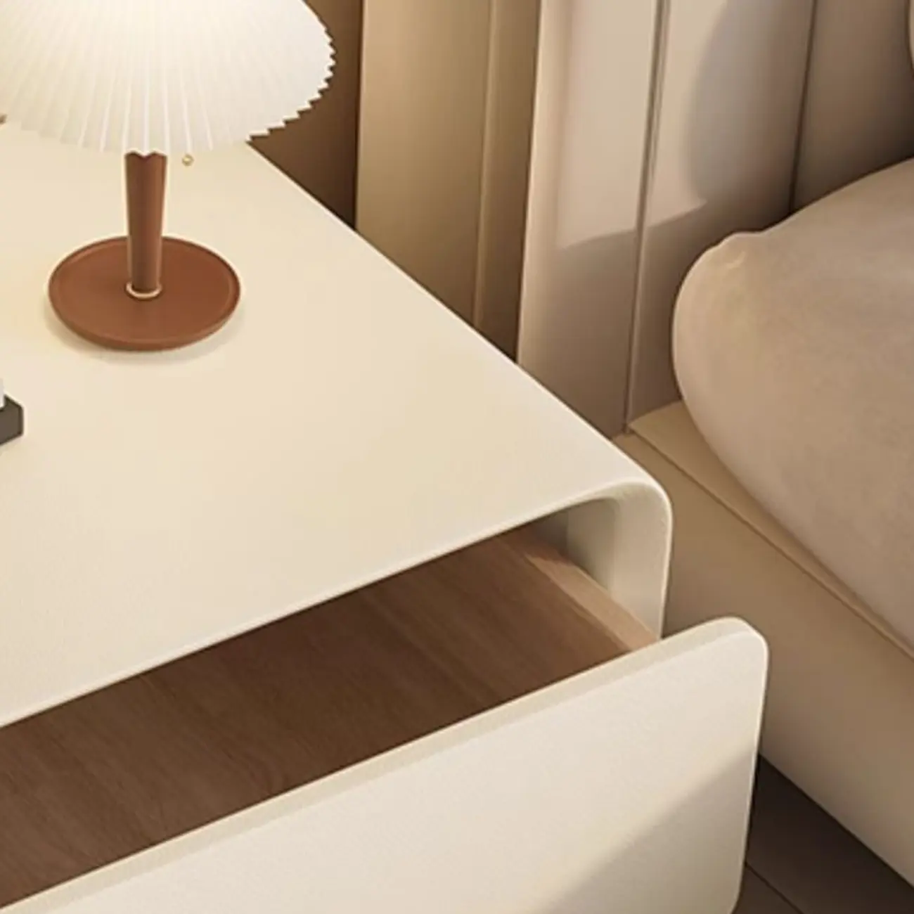 Curved Modern Faux Leather Pleather Nightstand