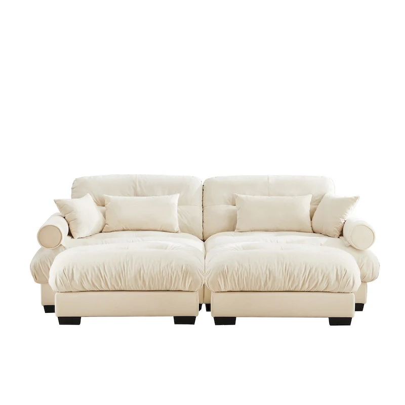 Velvet Fabric Loveseat Couch Modular Sectional Sofa with 2 Ottomans
