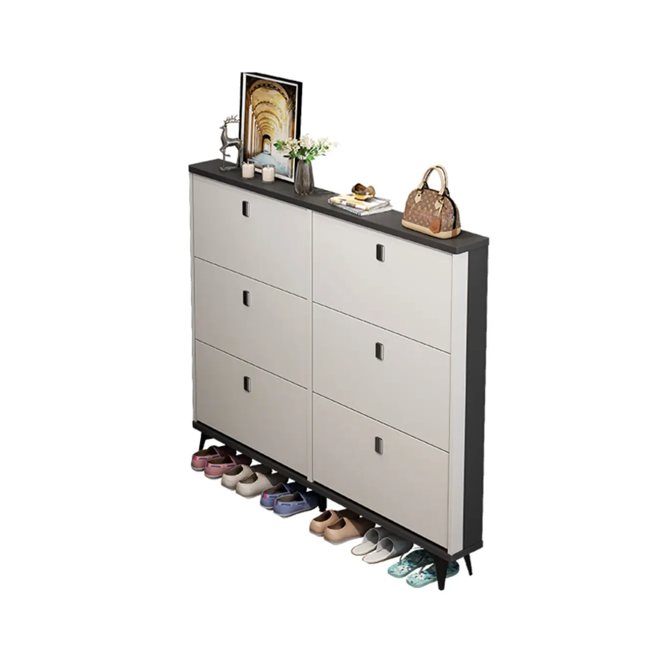 Modern Wood Shoe Cabinet with Adjustable Shelves, Entryway
