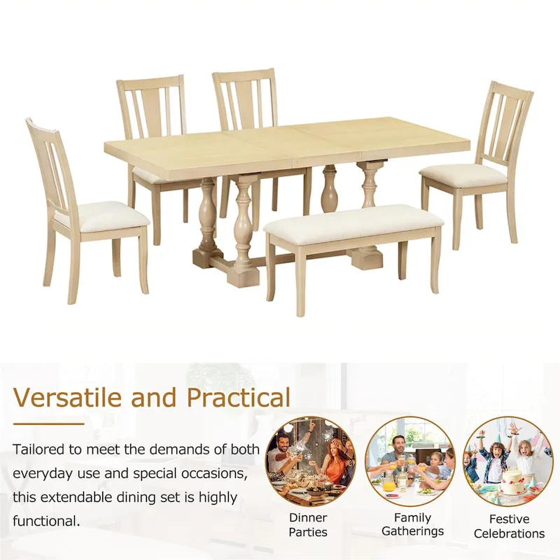 Traditional 6-Piece 78inch Trestle Extendable Dining Table Set