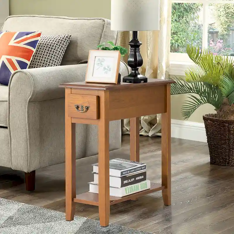 Sofa Side End Table 2 Tier Narrow Nightstand with Drawer