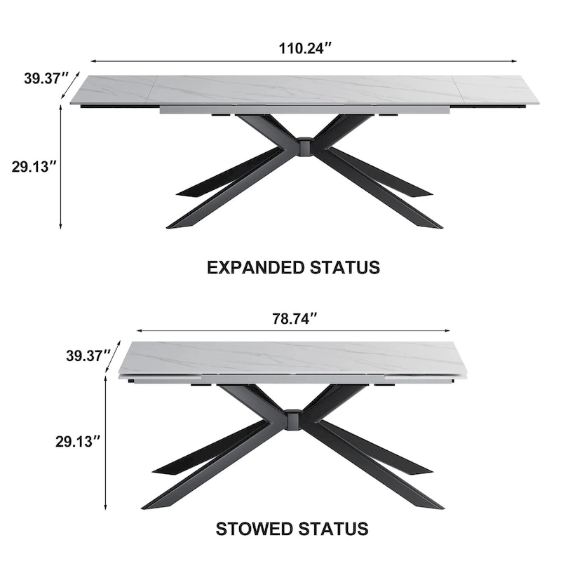 110.24 Extendable Rectangular Sintered Stone Dining Table - 78.74 to 110.24