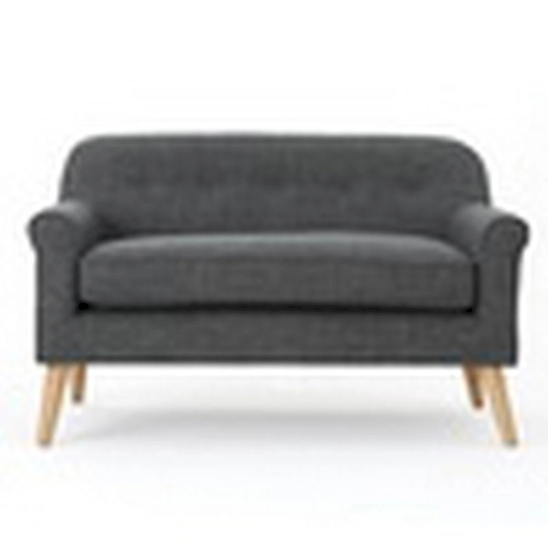 Loveseat, 50 Inch Smooth Tufted Gray Polyester, Natural Brown Wood